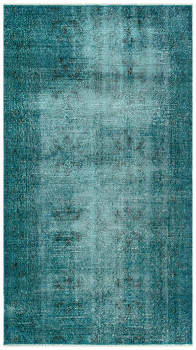 Vintage Turquoise Color Black Floral Patterned Hand Woven Carpet